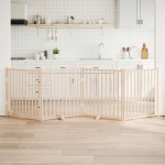 vidaXL Poartă de acces pentru câini cu ușă pliabilă, 4 panouri, 320 cm, lemn masiv de brad