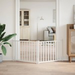 vidaXL Poartă pentru câini pliabilă 2 panouri, alb, 160 cm, lemn brad