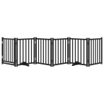 vidaXL Poartă câini pliabilă cu ușă, 6 panouri negru 300 cm, lemn brad