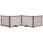 vidaXL Poartă câini pliabilă cu ușă 4 panouri maro 320 cm, lemn brad