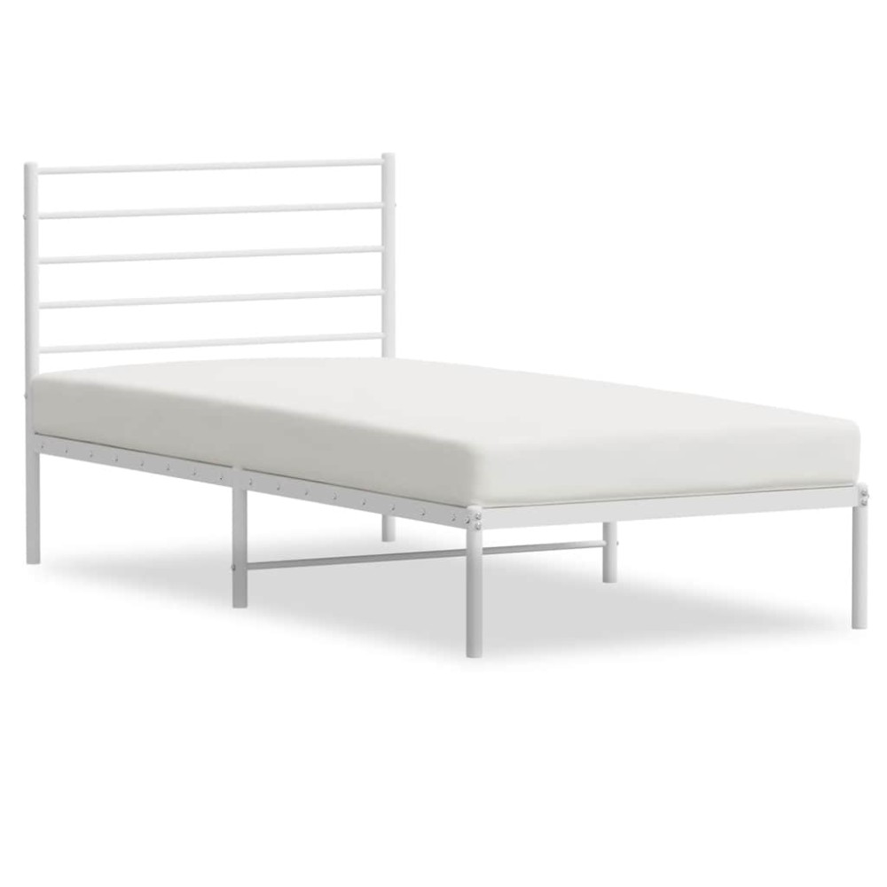 vidaXL Cadru de pat din metal cu tăblie, alb, 100x200 cm