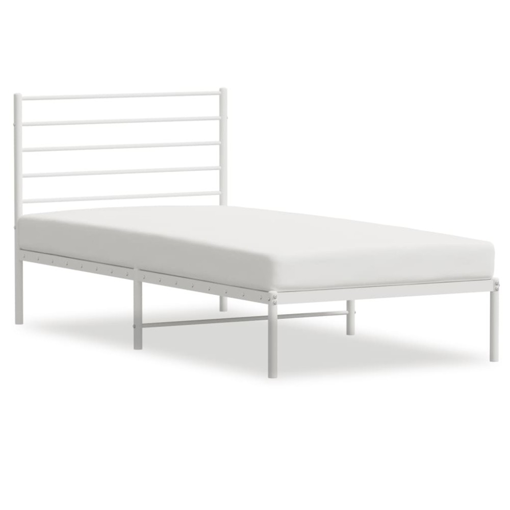 vidaXL Cadru de pat din metal cu tăblie, alb, 107x203 cm