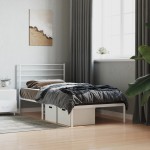 vidaXL Cadru de pat din metal cu tăblie, alb, 107x203 cm