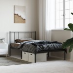 vidaXL Cadru de pat din metal cu tăblie, negru, 107x203 cm