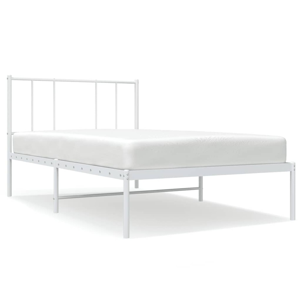 vidaXL Cadru de pat din metal cu tăblie, alb, 100x200 cm