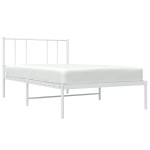 vidaXL Cadru de pat din metal cu tăblie, alb, 100x200 cm