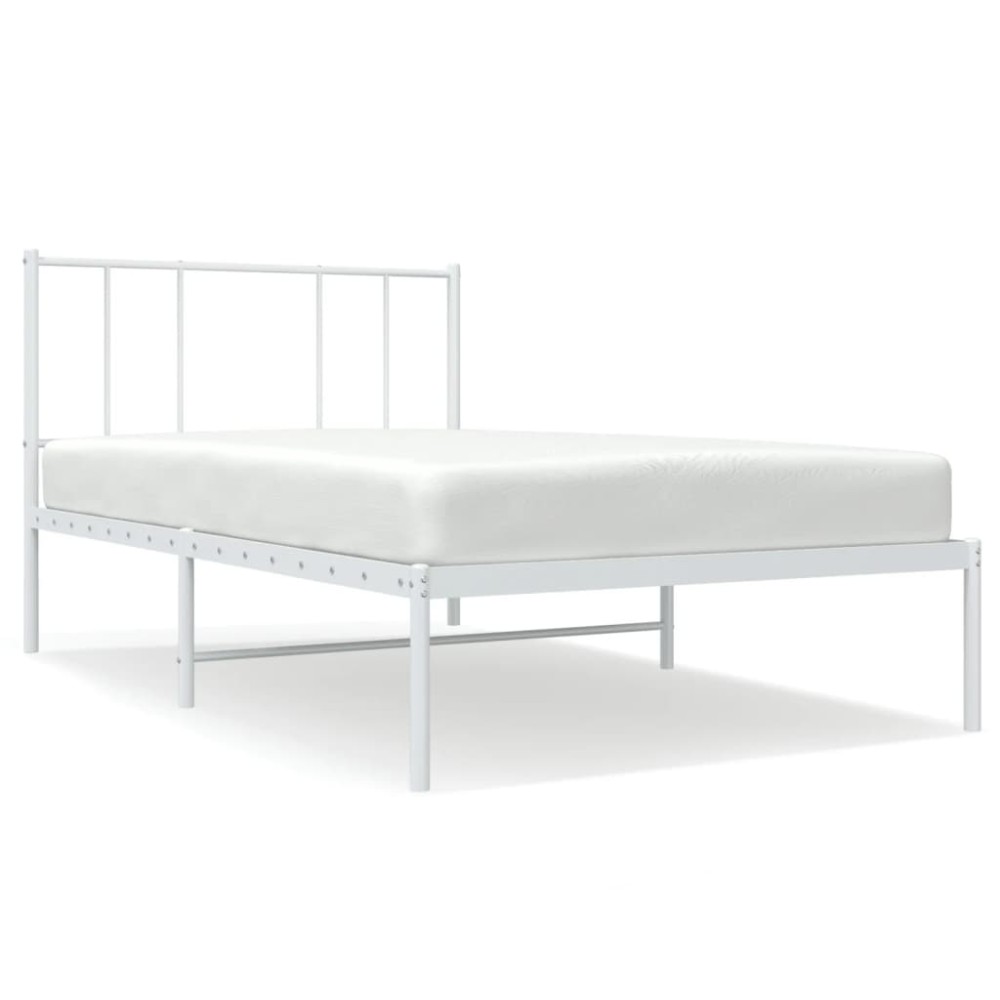 vidaXL Cadru de pat din metal cu tăblie, alb, 107x203 cm