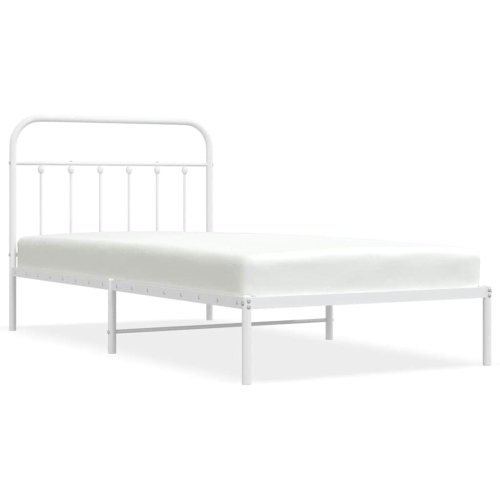 vidaXL Cadru de pat din metal cu tăblie, alb, 100x200 cm