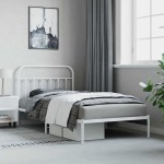 vidaXL Cadru de pat din metal cu tăblie, alb, 100x200 cm