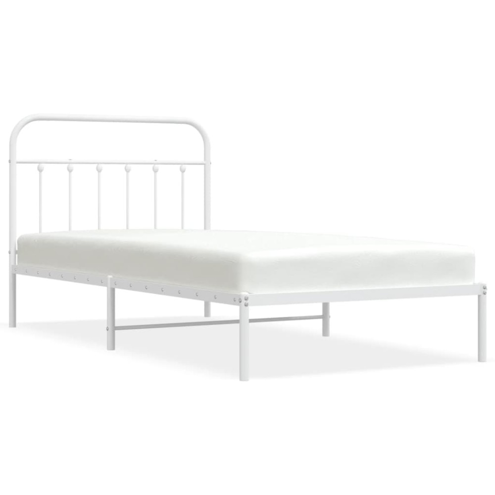 vidaXL Cadru de pat din metal cu tăblie, alb, 107x203 cm
