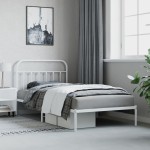 vidaXL Cadru de pat din metal cu tăblie, alb, 107x203 cm