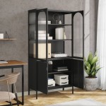 vidaXL Dulap înalt, negru, 90x40x180 cm, sticlă și oțel