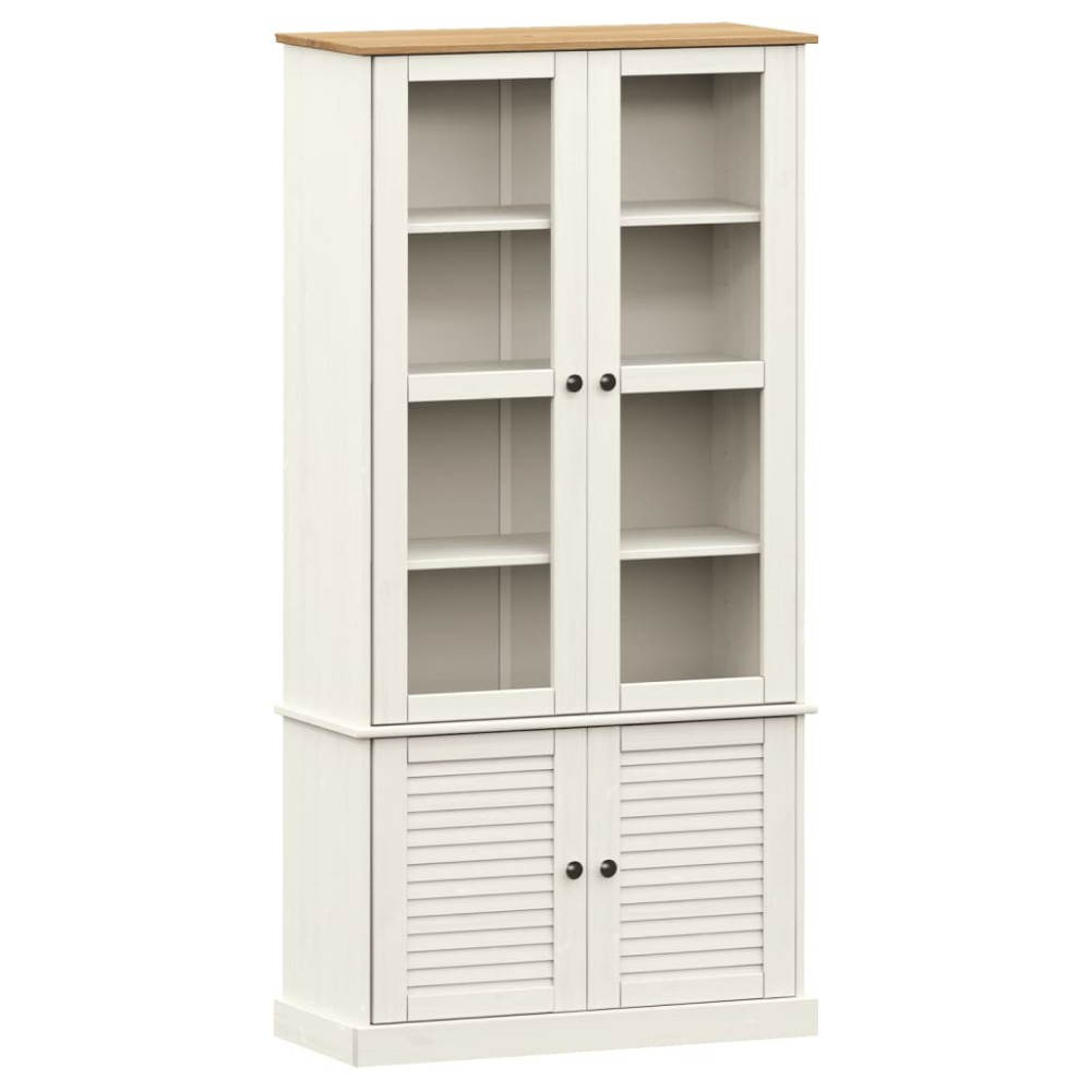 vidaXL Vitrină de sticlă VIGO, alb, 85x35x170 cm, lemn masiv de pin