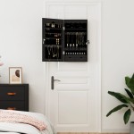 vidaXL Dulap de bijuterii cu oglindă de perete, negru, 37,5x10x67 cm vidaXL Dulap de bijuterii cu oglindă de perete, negru, 37,5x10x67 cm
