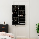 vidaXL Dulap de bijuterii cu oglindă și lumini LED, de perete, negru vidaXL Dulap de bijuterii cu oglindă și lumini LED, de perete, negru