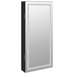 vidaXL Dulap de bijuterii cu oglindă și lumini LED, de perete, negru