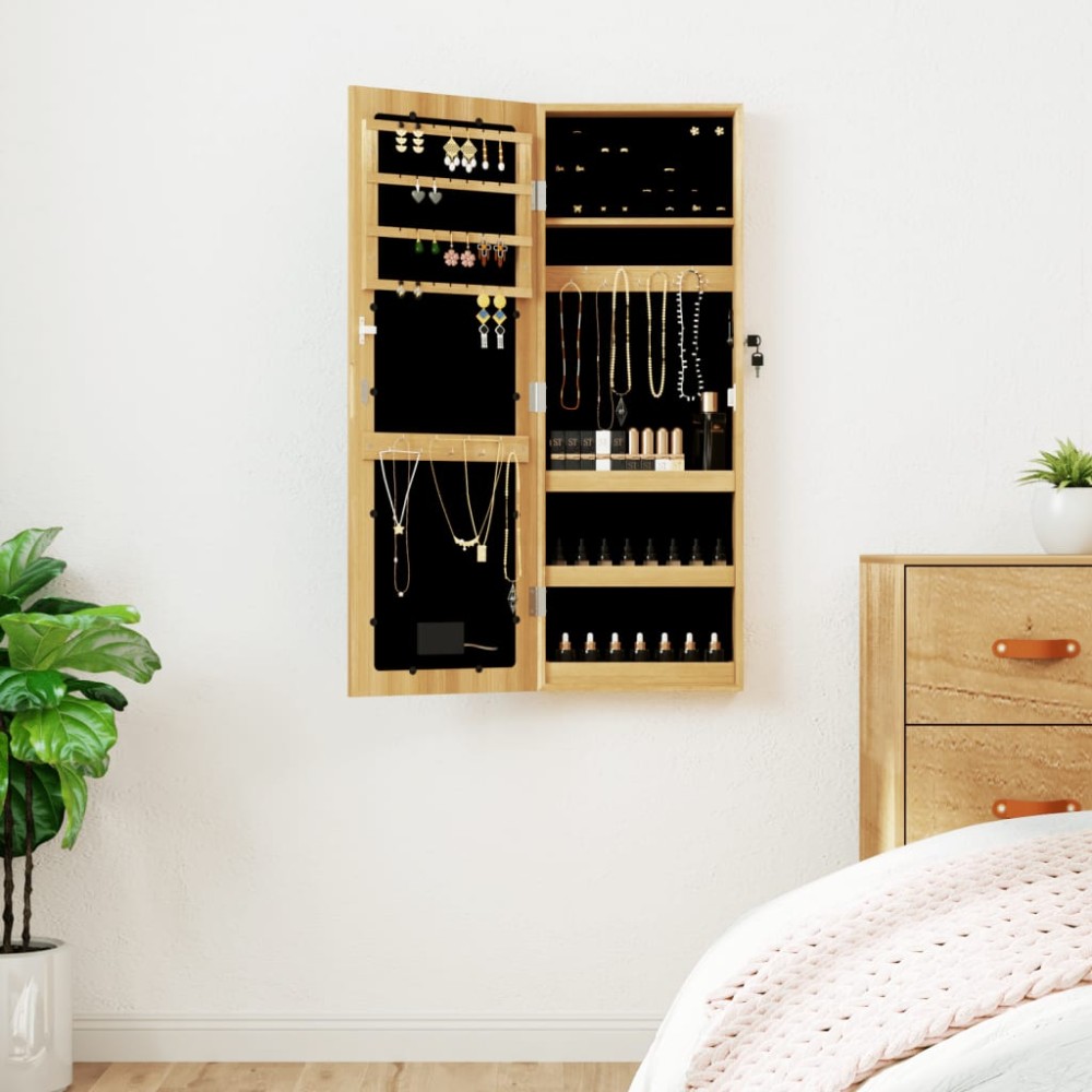 vidaXL Dulap de bijuterii cu oglindă și lumini LED, montaj pe perete