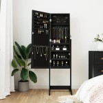 vidaXL Dulap de bijuterii cu oglindă independent, negru, 42x38x152 cm vidaXL Dulap de bijuterii cu oglindă independent, negru, 42x38x152 cm