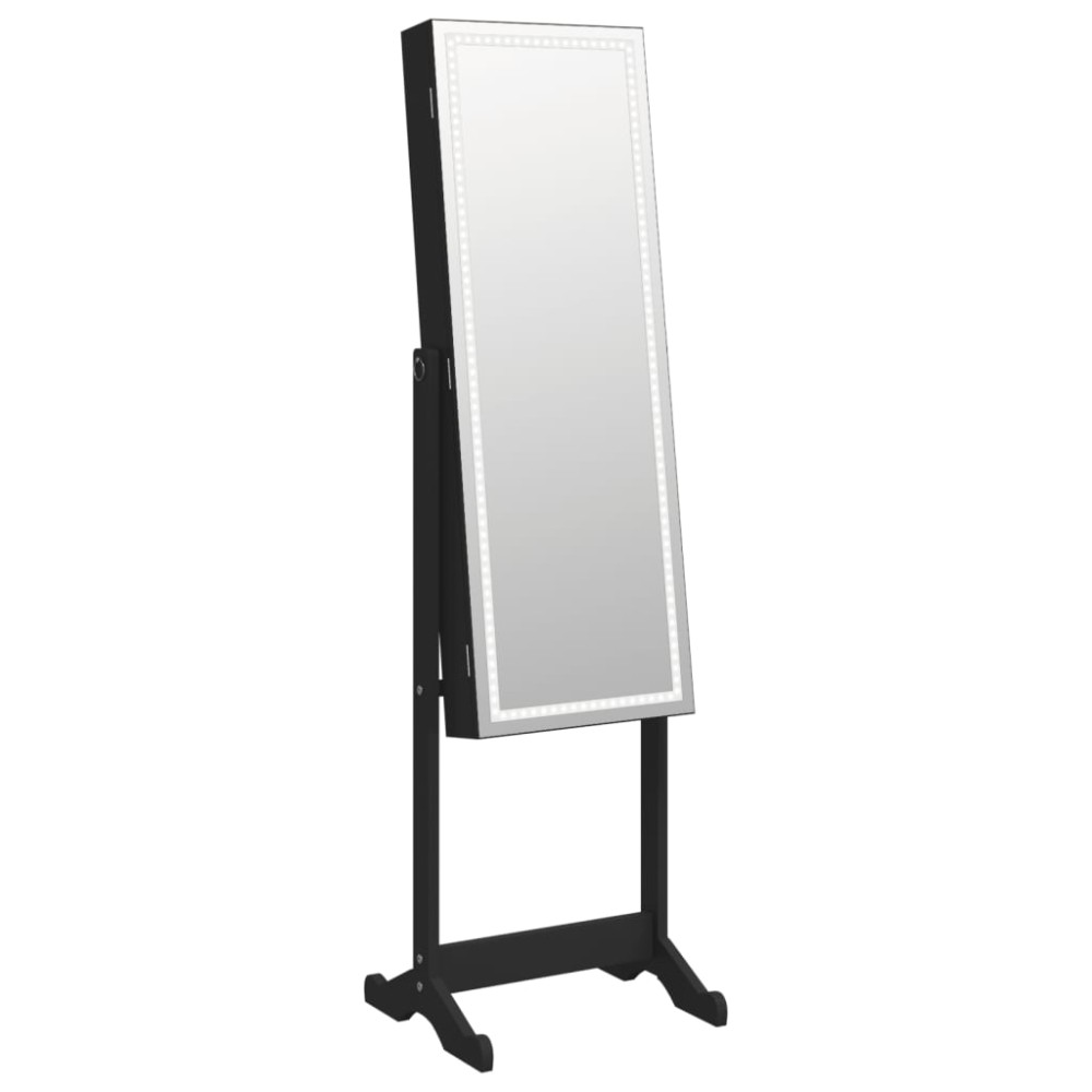 vidaXL Dulap autonom de bijuterii, cu oglindă și lumini LED, negru