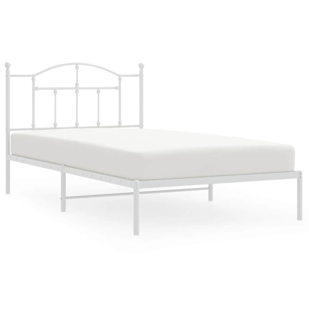 vidaXL Cadru de pat din metal cu tăblie, alb, 100x200 cm