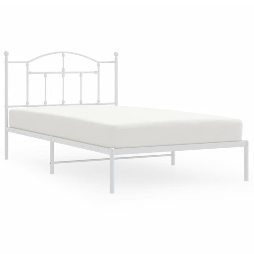vidaXL Cadru de pat din metal cu tăblie, alb, 107x203 cm