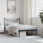 vidaXL Cadru de pat din metal cu tăblie, negru, 107x203 cm