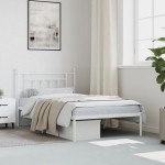 vidaXL Cadru de pat din metal cu tăblie, alb, 107x203 cm