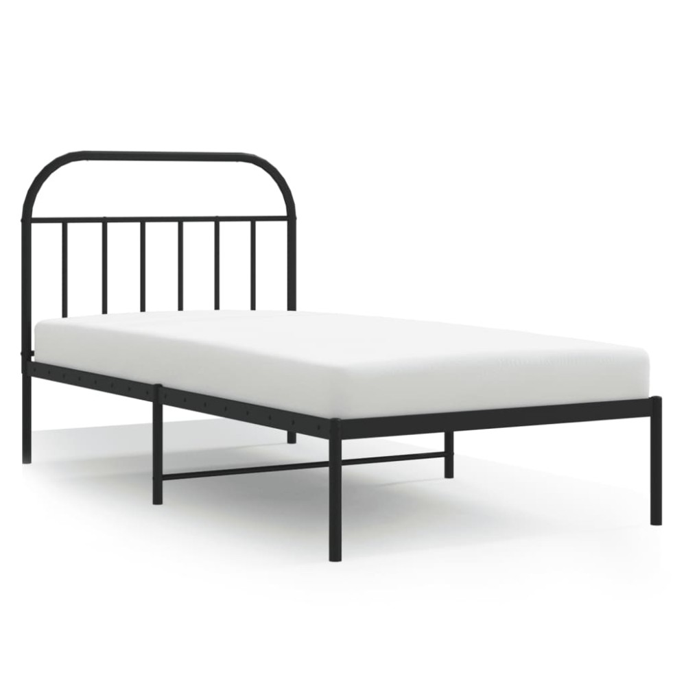vidaXL Cadru de pat din metal cu tăblie, negru, 107x203 cm