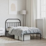 vidaXL Cadru de pat din metal cu tăblie, negru, 107x203 cm