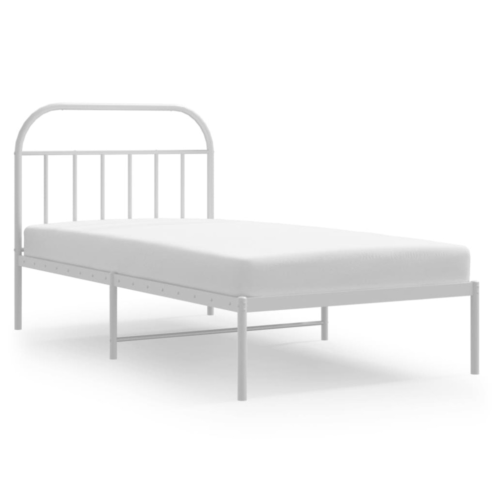 vidaXL Cadru de pat din metal cu tăblie, alb, 107x203 cm