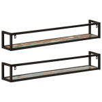 vidaXL Rafturi de perete 2buc. 110x17x17cm lemn masiv reciclat și fier vidaXL Rafturi de perete 2buc. 110x17x17cm lemn masiv reciclat și fier
