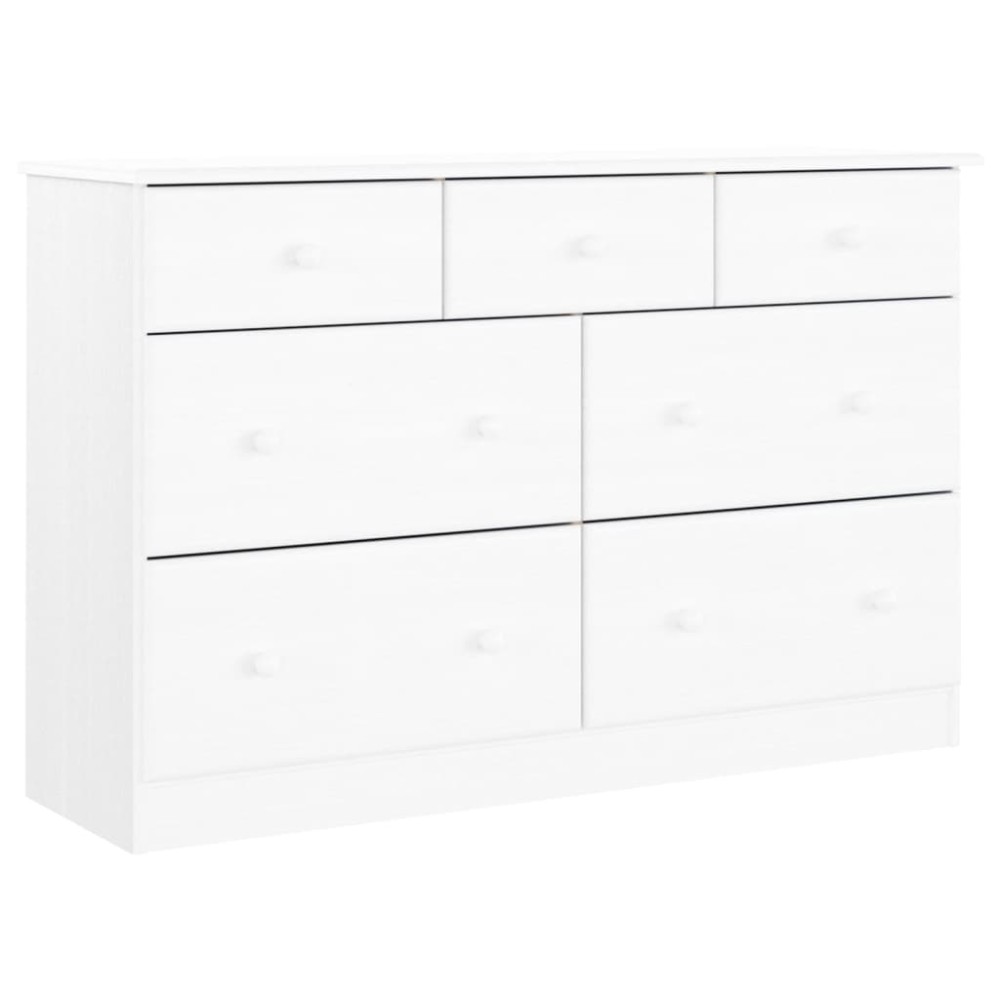 vidaXL Comodă cu sertare ALTA, alb, 112x35x73 cm, lemn masiv de pin