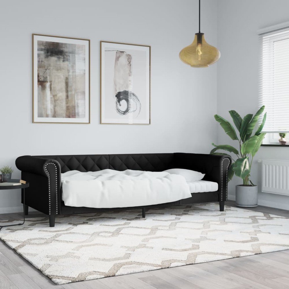 vidaXL Pat de zi, negru, 80x200 cm, piele ecologică
