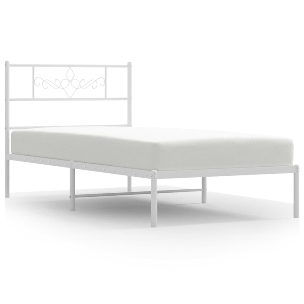 vidaXL Cadru de pat din metal cu tăblie, alb, 107x203 cm