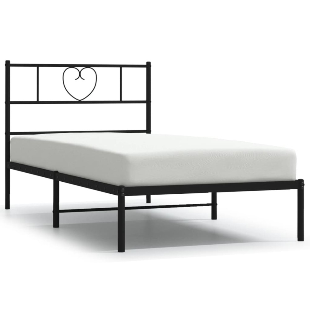 vidaXL Cadru de pat din metal cu tăblie, negru, 107x203 cm