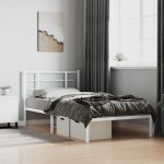 vidaXL Cadru de pat din metal cu tăblie, alb, 100x200 cm