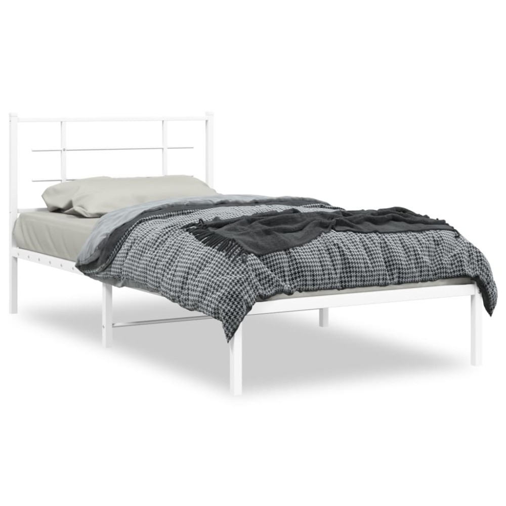 vidaXL Cadru de pat din metal cu tăblie, alb, 107x203 cm
