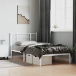 vidaXL Cadru de pat din metal cu tăblie, alb, 107x203 cm