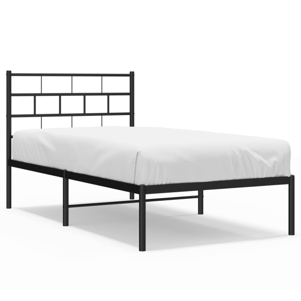vidaXL Cadru de pat din metal cu tăblie, negru, 107x203 cm