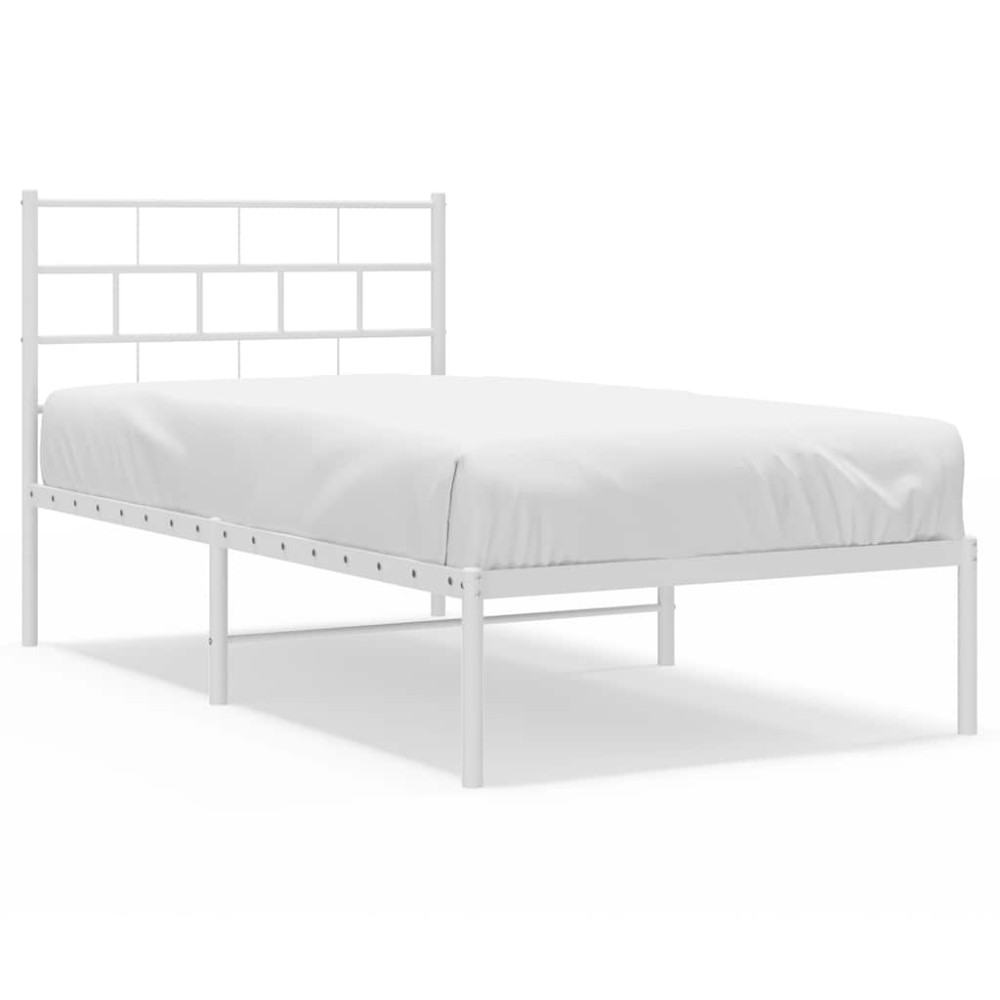 vidaXL Cadru de pat din metal cu tăblie, alb, 100x200 cm