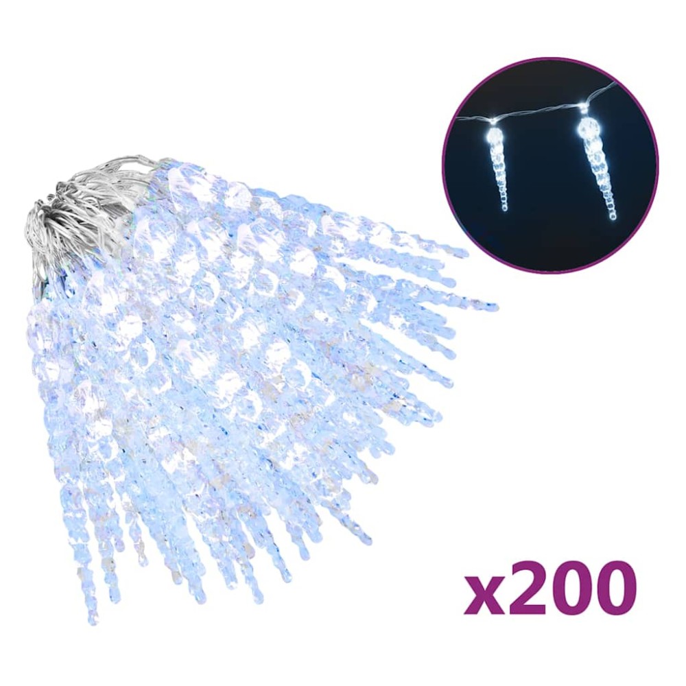 vidaXL Lumină de Crăciun tip țurțuri, 200 LED-uri, alb rece, 20 m, acril PVC
