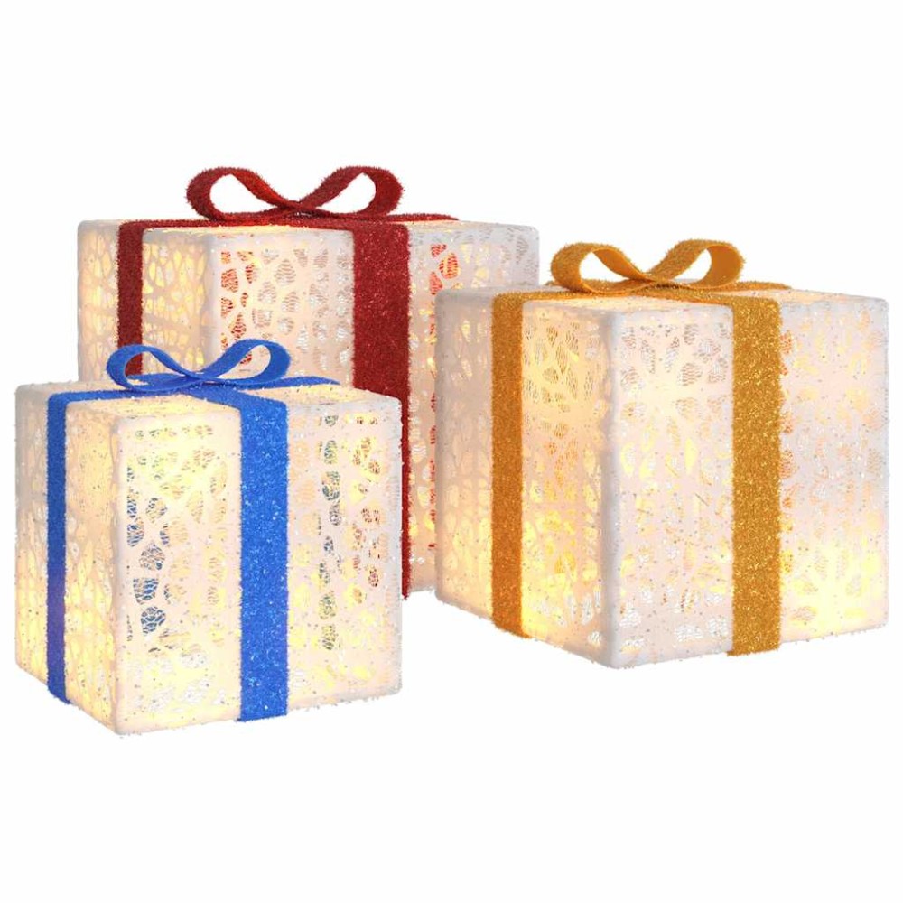vidaXL Cutii de Crăciun iluminate, 3 buc., 64 LED-uri, alb cald