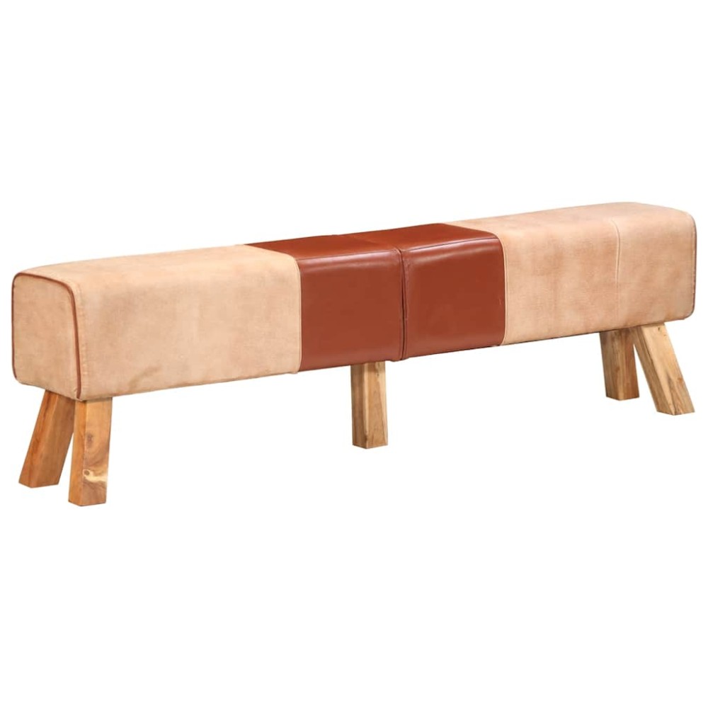 vidaXL Bancă de gimnastică, maro, 160 cm, piele naturală și pânză