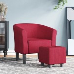 vidaXL Fotoliu tip cuvă cu taburet, roșu vin, material textil vidaXL Fotoliu tip cuvă cu taburet, roșu vin, material textil
