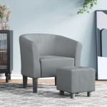 vidaXL Fotoliu tip cuvă cu taburet, gri deschis, material textil vidaXL Fotoliu tip cuvă cu taburet, gri deschis, material textil