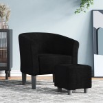 vidaXL Fotoliu tip cuvă cu taburet, negru, material textil vidaXL Fotoliu tip cuvă cu taburet, negru, material textil