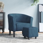 vidaXL Fotoliu tip cuvă cu taburet, albastru închis, catifea vidaXL Fotoliu tip cuvă cu taburet, albastru închis, catifea