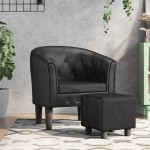 vidaXL Fotoliu tip cuvă cu taburet, negru, piele ecologică vidaXL Fotoliu tip cuvă cu taburet, negru, piele ecologică