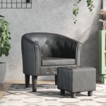 vidaXL Fotoliu tip cuvă cu taburet, gri, piele ecologică