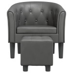 vidaXL Fotoliu tip cuvă cu taburet, gri, piele ecologică